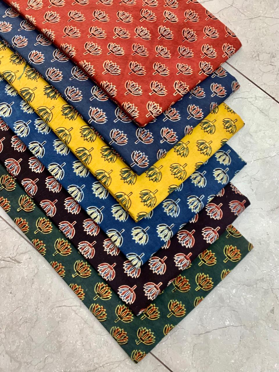 Ajrakh pure cotton handblock printed fabric with classic checkered handblock design